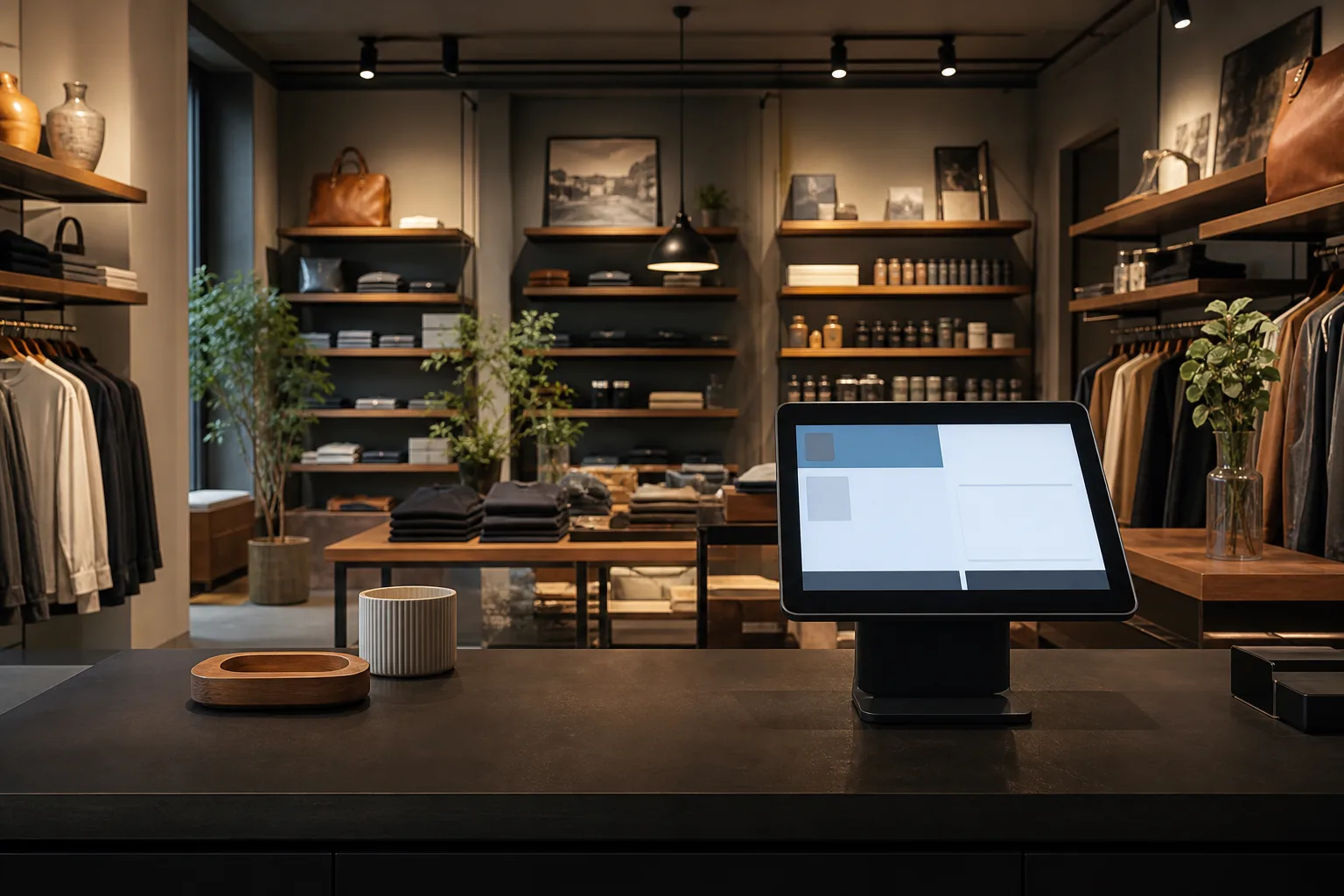 Modern retail boutique interior with point-of-sale terminal